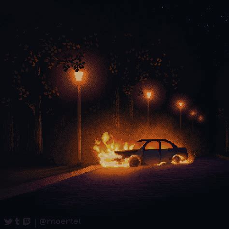 a car is on fire in the dark