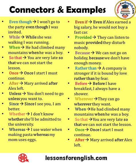 English Connectors & Examples - Lessons For English