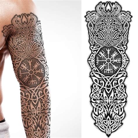 Buy Tatodays temporary tattoo full arm stick on body art viking medieval celtic transfer for ...