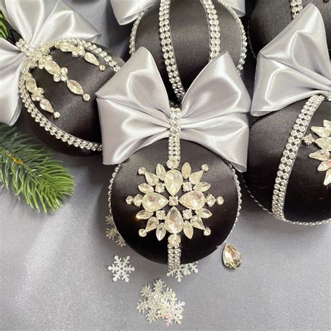 Christmas Rhinestones Ornaments. Black Ornament Set. Glam Ornament ...