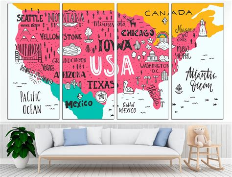 United States Map USA Map Canvas United States Print USA Map - Etsy