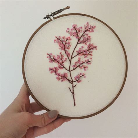 Cherry blossom embroidery. | Brooch diy, Needlework, Satin stitch