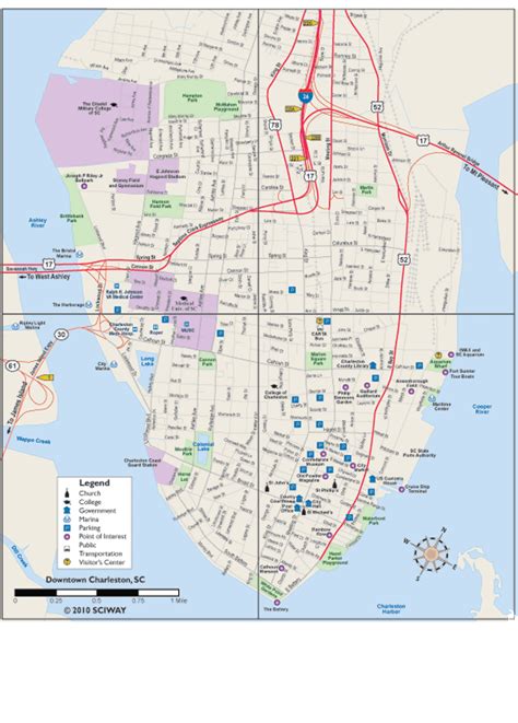 Printable Map of Charleston's Historic Downtown Peninsula - Charleston, South Carolina