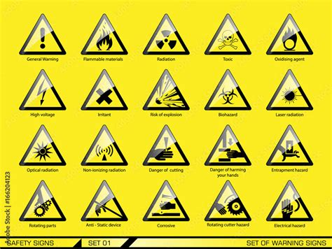 Set of safety warning signs. Signs of danger. Signs of alerts. Stock ...