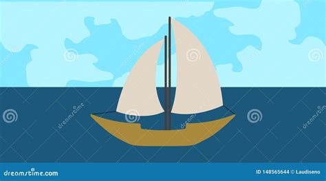 Side View of a Sailboat in a Landscape Stock Vector - Illustration of ocean, side: 148565644