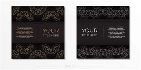 Square vector postcard design in black color with luxury ornaments ...