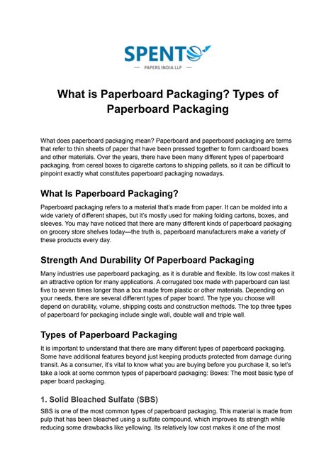 What is Paperboard Packaging? Types of Paperboard Packaging by spentos papers - Issuu