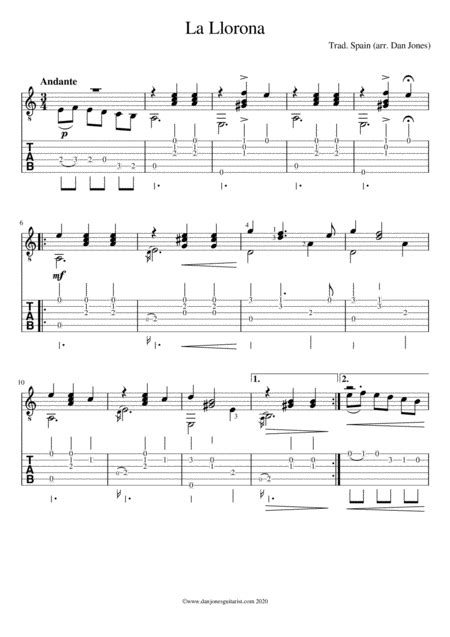 La Llorona for Beginner/Intermediate Guitar (arr. Dan Jones (www.danjonesguitarist.com)) by Trad ...