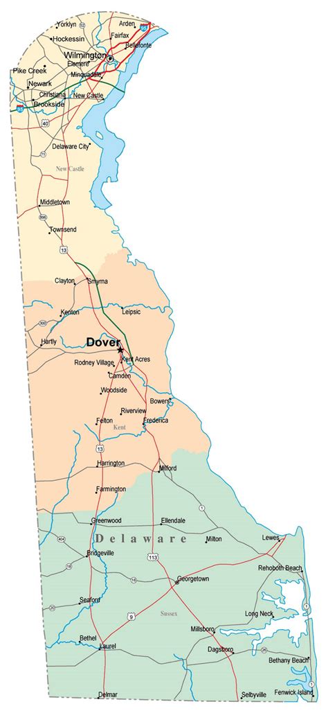 Map Of Delaware State With Highways Roads Cities Counties Delaware Map ...