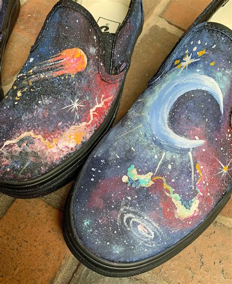 Vans Galaxy Shoes for Men, Handpainted Milky Way Black on Black Slip on Skate Shoe, Shooting ...