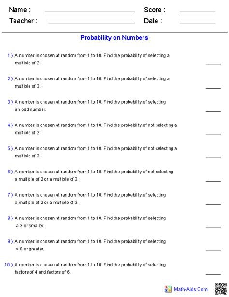 Probability Worksheets | Dynamically Created Probability Worksheets