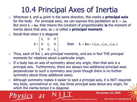 PPT - Physics 430: Lecture 23 Inertia Tensor and Principal Axes ...