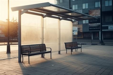 Premium Photo | A bus stop with benches and a sign that says'bus stop