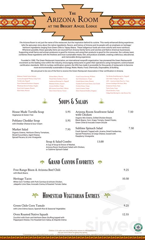 Menu - Grand Canyon Village AZ's Arizona Steakhouse | Sirved