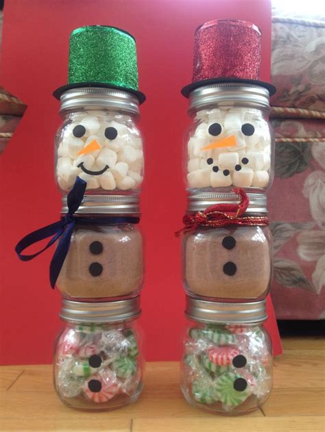 Hot chocolate snowmen. #cocoa #snowmen #marshmallows #candycanes | Mason jar gifts, Diy teacher ...