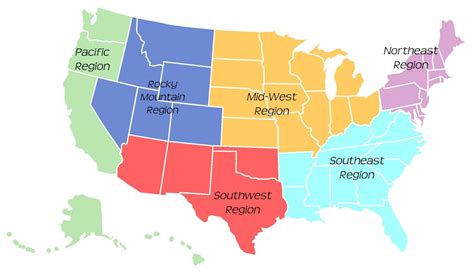 5 Regions Of The United States Printable Map
