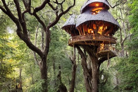 an elaborate whimsical treehouse built on the top of a | Stable Diffusion