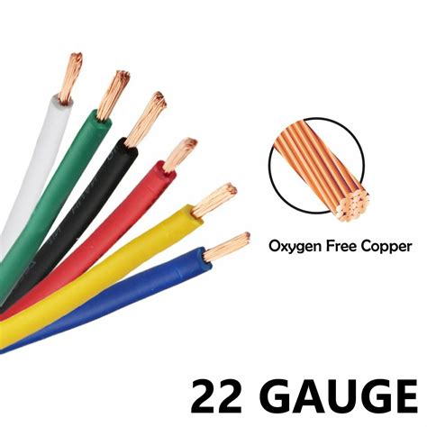 6 Colors 16ft/35ft/60ft/100ft/ EA Automotive Primary Wire Stranded OFC Copper Cable 22 Gauge AWG ...