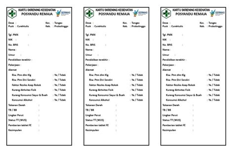 KARTU SKRENING Posyandu Remaja | PDF