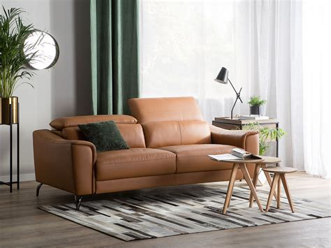 3 Seater Leather Sofa Golden Brown NARWIK | Beliani.co.uk