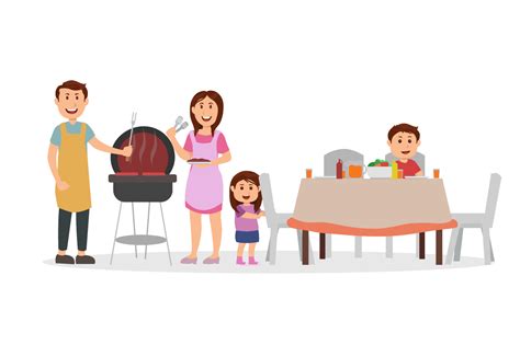 Happy Family BBQ Party Cartoon Graphic by Oktoradea · Creative Fabrica