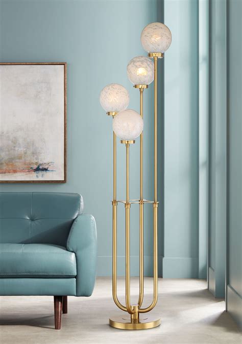 Possini Euro Design Mid Century Modern Glam Style Floor Lamp 4-Light LED Warm Gold Glass Globe ...
