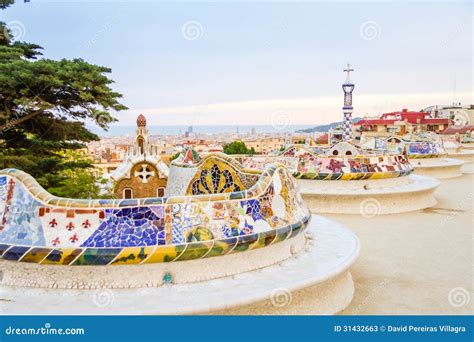 Colorful Mosaic Bench Of Park Guell, Designed By Gaudi, In Barcelona, Spain Editorial Photo ...