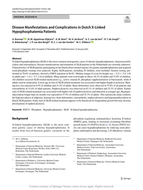 (PDF) Disease Manifestations and Complications in Dutch X-Linked Hypophosphatemia Patients