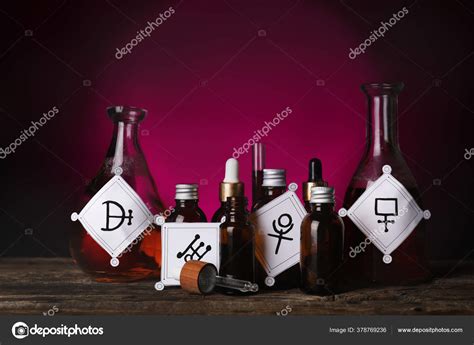 Potions Alchemical Symbols Table Stock Photo by ©serezniy 378769236