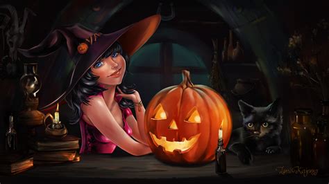 Halloween Background Full Hd Free Download For Desktop - Black Cat Anime Girls Halloween ...