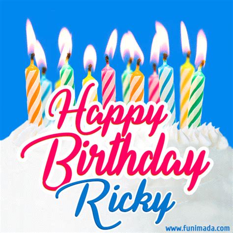 Happy Birthday GIF for Ricky with Birthday Cake and Lit Candles ...