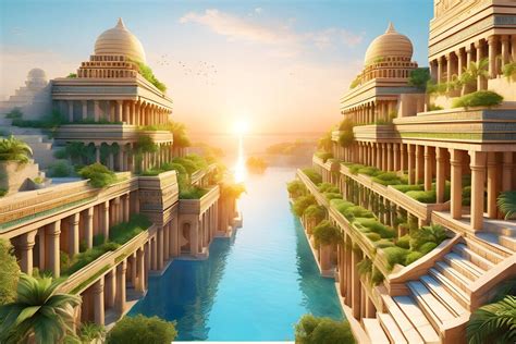 Premium AI Image | Babylonian ziggurat with hanging gardens with lots ...