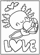 Axolotl With Chocolate Heart Coloring Page  Free Printable Pages sketch template