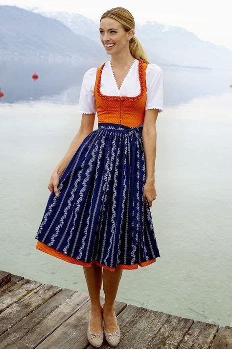 Baumwolldirndl orange mit Froschgoscherl Rüsche am Ausschnitt, Tpstmann ...