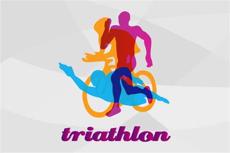 Triathlon logo design. Vector figures triathletes (1219821)