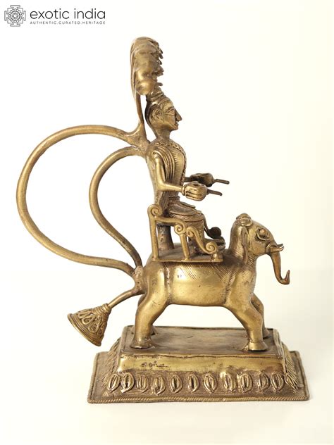 8" Lord Indra on Airavat | Dhokra Art | Brass Statue | Exotic India Art