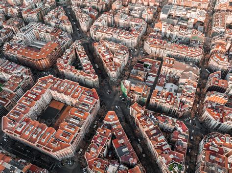 Barcelona street aerial view with beautiful patterns in Spain. 19876724 ...