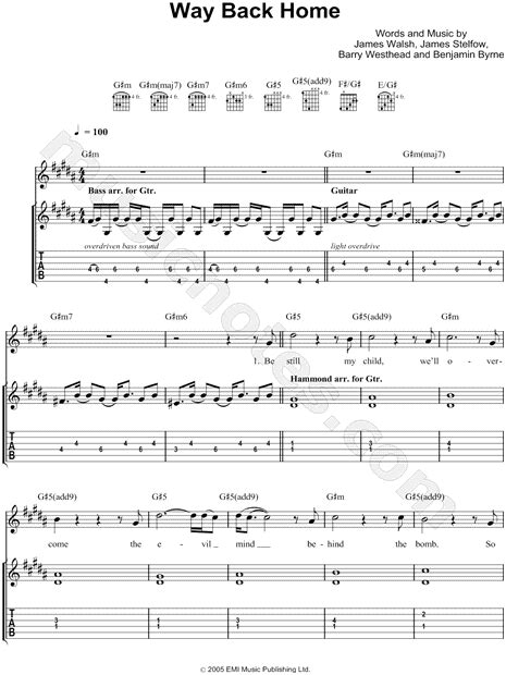 Starsailor "Way Back Home" Guitar Tab in G# Minor - Download & Print - SKU: MN0073775