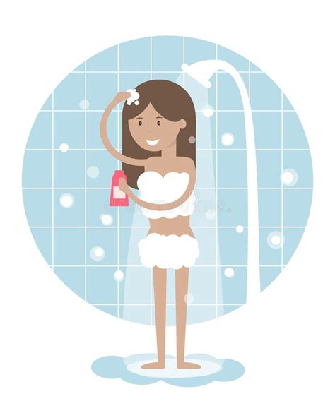 Woman Taking a Shower. stock vector. Illustration of girl - 80727776