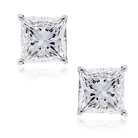 14k White Gold 2ctw Princess Cut Diamond Stud Earrings