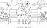 People Sitting On A Bench Coloring Pages sketch template