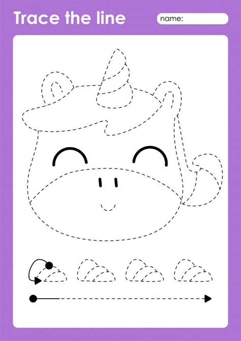 Unicorn - Tracing Lines Preschool Worksheet For Kids For Practicing Fine Motor Skills ...