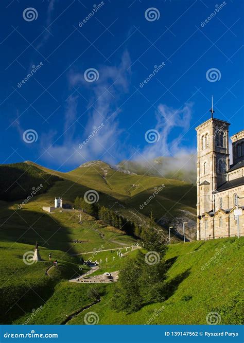 Shrine of La Salette in the French Alps Stock Photo - Image of house ...