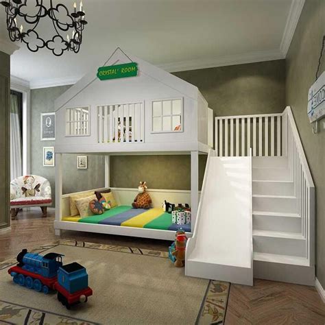 Medium Twin over Full Bunk Bed with Stairs + Slide in 2020 | Tree house bunk bed, Bunk bed with ...