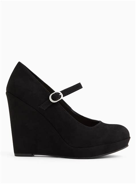 Plus Size - Black Faux Suede Mary Jane Wedge (WW) - Torrid