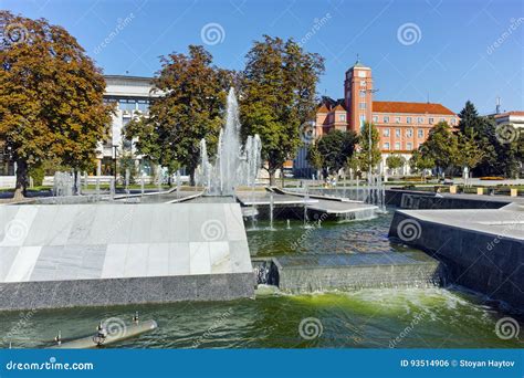 PLEVEN, BULGARIA - 20 SEPTEMBER 2015: Town Hall and Fountain in Center ...