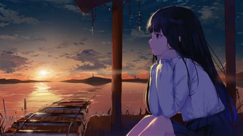 Download Sunset Anime Girl Anime Girl HD Wallpaper by arttssam
