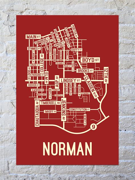 Norman, Oklahoma Street Map Canvas | School Street Posters