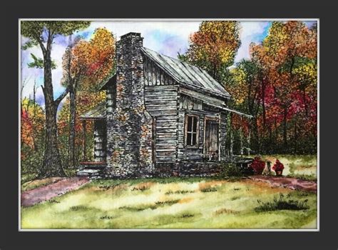 Log cabin print country cabin landscape mountain cabin | Etsy | Landscape, Watercolor print ...
