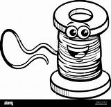 Black And White Cartoon Illustration Of Funny spool Thread Object  sketch template